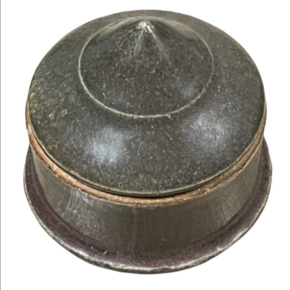 STONEWARE trinket box w/cone shaped matching lid green/gray color. - Picture 2 of 9